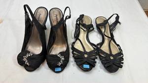 lot 70 image: Black Satin Evening Sandals with Crystal Accents
