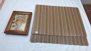 lot 145 image: Pressed Flower Art in Wood Frame with Striped Fabric