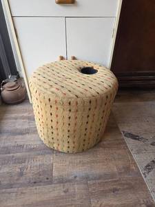 lot 232 image: Mid Century Upholstered Ottoman with Leaf Pattern