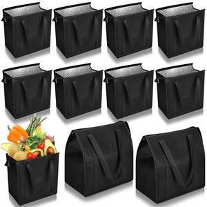 lot 4 image: Locmeo 10 Pack Large Insulated Grocery Bags Reusable Shopping Bags with Zippered Top 13 x 12 x 7 Inch Thermal Cooler Totes Bulk with Handles for Hot Cold Food Delivery Refrigerator(Black) - Retail $38