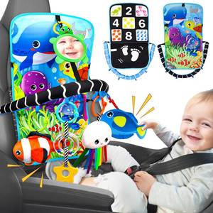 lot 6 image: Innofans Baby Car Seat Ocean Animals Toys - Kick and Play Double Sided Infant Car Seat Toys with Plush Toys, Mirror, Teether for Baby Travel Activities, Christmas Birthday Gifts Newborn Infant Toy - Retail $24
