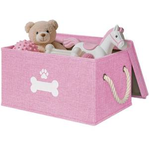 lot 54 image: GreenPetopia Dog Toy Basket with Lid, Dog Basket for Toys, Dogs Toy Box with Cotton Rope Handles, Collapsible Storage Bins for Pet Toys, Dogs Storage Organizer, Pink - Retail $19