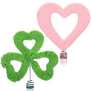 lot 71 image: Daifunli 2 Pcs 7 Inch Valentine Day St Patricks Day Tree Topper, Velvet Pink Heart Green Shamrock Tree Topper Romantic Decorations for Valentines St Patricks Irish Festival Party Home Ornament - Retail $10