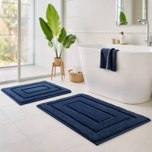 lot 74 image: GRANNY SAYS Bathroom Rugs Sets 2 Piece,Soft Bath Mats for Bathroom, Bath Rugs Non Slip Washable, Absorbent Bath Rug for Tub,Shower and Toilet, Bathroom Mat Set (Blue, 20 x 32  16 x 24) - Retail $24