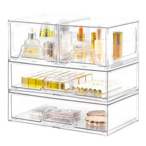 lot 78 image: MISSING TOP DRAWERStebopum 4 Pack Stackable Storage Drawers Clear Acrylic Organizer Bathroom Makeup Organizer and Storage for Beauty Supplies,Ideal for Vanity, Bathroom,Cabinet,Pantry Organization - Retail $40