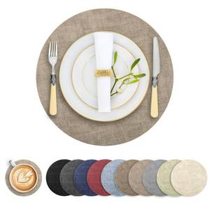 lot 86 image: Round Faux Leather Placemats and Coasters, Set of 4, Reversible Heat Resistant Non-Slip Table Mats, Waterproof Wipeable Place Mats for Dining Table, Washable for Indoor & Outdoor (4, Light Brown) - Retail $16