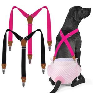lot 94 image: Pet Soft Dog Suspenders 2 Pieces Female Dog Diaper Suspenders for Dogs Diaper Keeper Suspender for Dogs Skirt, Dress, Diapers (Black & Pink, ML) - Retail $17