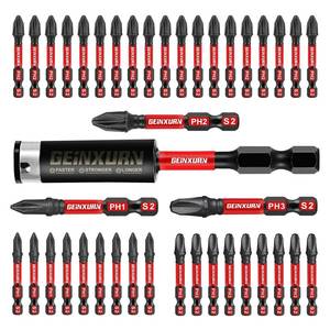 lot 95 image: GEINXURN Anti-slip Hex Impact Tough Magnetic Screwdriver Bits Set 2 in. PH1PH2PH3 Insert Driver Bits,40Pack 14 Inch Hex Shank Phillips Cross Screwdriver Bits Set with 1Pcs Impact Bit Holder - Retail $17