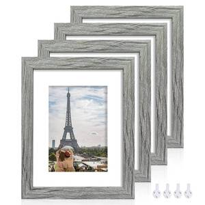 lot 96 image: Hongkee 8x10 Picture Frame Set of 4, Made of Real Glass and Grey Wooden Frame, 8 by 10 Photo for Wall or Tabletop - Display Picture 5x7 with Mat or 8x10 Without Mat - Retail $19