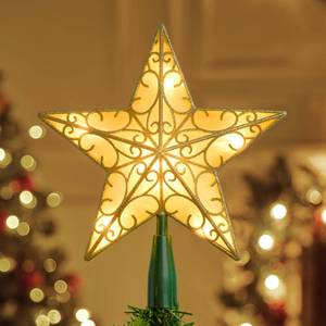 lot 105 image: JOIEDOMI 9 inch Lighted PVC Star Christmas Tree Topper, Golden Glitter Swirl Treetop Decorations with 10 Warm White LED, Battery Powered for Home Holiday Xmas Party Indoor Decor - Retail $22