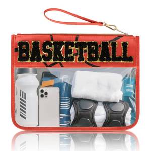 lot 108 image: Basketball Gifts for Makeup Cosmetic Bags Chenille Letter Clear Zipper Toiletry Pouch Basketball Accessories for Women Sport Portable Travel Stuff Storage Case Bags - Retail $10