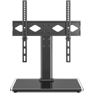 lot 113 image: Rfiver Universal Table Top TV Stand TV Base Replacement for Most 27-60 Inch LCD LED Flat Curved Screen TVs Holds up to 88lbs, Height Adjustable TV Mount Stand with Tempered Glass Base, VESA 400x400mm - Retail $38