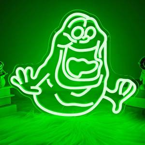lot 118 image: Slimer Neon Sign for Wall Decor Dimmable Green Ghost Neon light Sign Led Ghost Neon Light for Bedroom,Kids Room,Man Cave,Game Room,Neon Party Decorations for Birthday Christmas Gift - Retail $36