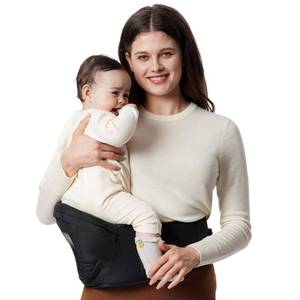 lot 126 image: Momcozy Hip Seat Baby Carrier - Adjustable Waistband with Original 3D Belly Protector, Ergonomic Carrier with Various Pockets for Newborns & Toddlers up to 45lbs (Black, Medium) - Retail $63