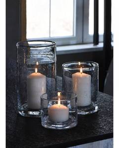 lot 138 image: ARIAMOTION Hurricane Candle Holders for Pillar Hand Blown Glass Cylinder Vases Table Centerpiece Bulk Room Decor Clear Seeded Bubbles Living Dining Kitchen Island 10 7 4 Set of 3 - Retail $68