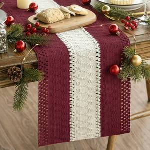 lot 174 image: Artoid Mode Red Farmhouse Rustic Table Runner, Seasonal Christmas Hollow Kitchen Dining Table Decoration for Home Party Decor 12x72 Inch - Retail $17