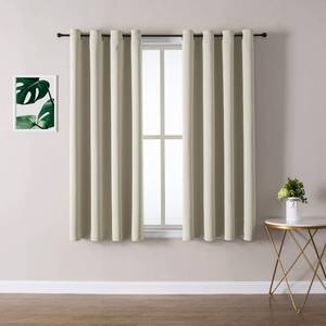 lot 177 image: ChrisDowa Grommet Room Darkening Curtains for Bedroom and Living Room - 2 Panels Set Thermal Insulated Blackout Curtains (Beige, 52W x 63L - Retail $29