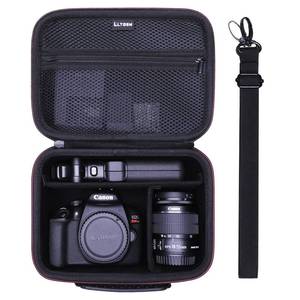 lot 182 image: MISSING SHOULDER STRAP Camera Case Compatible with Canon EOS Rebel T7R50R6 Mark IIR100R50 VT6R8R10R5 Mark IIRPR75D Mark IVSL3R5T100 DSLR SLR Camera, Len and Tripod with 4 Dividers  Black - Retail $26