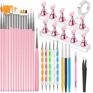 lot 189 image: YOOVR Nail Art Tools Set, Nail Stand for Press on Holder for Painting Nails, Nail Art Brushes, Liner Brushes, Nail Dotting Tool, Must Haves Design Tools Supplies Kit for Nail Tech & Beginners (Pink) - Retail $7
