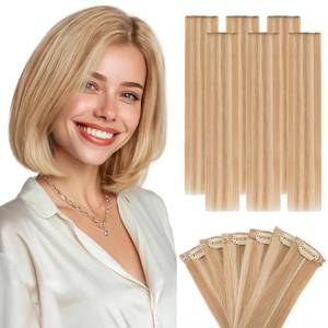 lot 190 image: Hairro 6PCS 6 Clips In Short Hair Extensions Remy Real Human Hair Clip Ins Mini Clip On Hairpin Hairpieces For Women 31g 10 Inch #12P613 - Retail $27