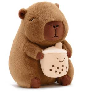 lot 196 image: Plupiapio Cute Capybara Plush with Boba - 13-inch Kawaii Capybara Stuffed Animal Pillow Soft Stuffed Plush Toy - Capybara Party Decoration, Kawaii Hugging Gifts for Kids - Retail $24
