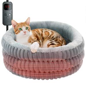 lot 200 image: Heated Cat Bed Indoor, 20 Round Donut Deep Sleep Calming Heated Pet Beds for Cats and Small Dogs, Comfort Electric Thermal Cat Warming Bed with Adjustable Heating Pad, Washable and Indoor Use - Retail $50