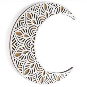 lot 204 image: Mandala Moon Wall Art - 12 Crescent Phase Hanging - White Ivory Boho Celestial Bedroom Decor - Wood Wall Decorations - Retail $23,287
