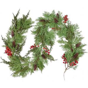 lot 207 image: Christmas 6Ft Pine Garlands Garland, Realistic Artificial Faux Greenery Garland with Pine Cone and Berry for Mantle Holiday Indoor Outdoor Fireplace Winter Christmas Decor - Retail $25