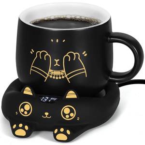 lot 210 image: Pre Owned PUSEE Coffee Mug Warmer & Cute Cat Mug Set, Coffee Cup Warmer for Desk with Auto Shut Off, Beverage Warmer with 3 Temp Settings, Candle Warmer Coffee Warmer with Mug Set for Christmas & Birthday Gifts - Retail $128