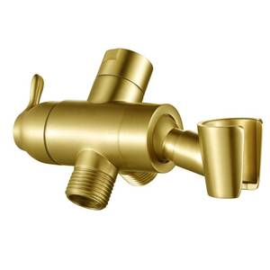 lot 213 image: Metal Shower Arm Diverter with Handheld Mount, G12 3-Way Shower Diverter Valve Bathroom Universal Showering System Replacement for Handheld Wand and Fixed Sprayer, Brushed Gold - Retail $33