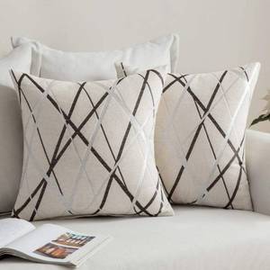 lot 219 image: MIULEE Pack of 2 Decorative Throw Pillow Covers Cute Woven Textured Chenille Cozy Spring Modern Concise Soft Beige Square Cushion Shams for Bedroom Sofa Car 18 x 18 Inch - Retail $19