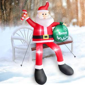 lot 232 image: Pre Owned 8 FT Inflatable Sitting Santa Claus Christmas Outdoor Decorations, Blow Up Santa Claus with Gift Bag Sitting on Roof Wall Tree Chair, OutdoorIndoor Decorations for Street House Patio Bench Shrubs - Retail $27