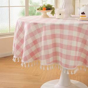 lot 234 image: Laolitou Valentines Pink Checkered Round Tablecloth Washable Buffalo Plaid Table Cloth with Tassel Cotton Linen Gingham Table Cover for Baby Shower and Party, Pink, Round, 60, 2-4 Seats - Retail $26