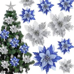 lot 250 image: Yunsailing 30 Pcs Poinsettia Christmas Artificial Glitter Flower Xmas Flower Poinsettia for Xmas Christmas Tree Craft Decor - Retail $20
