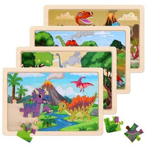 lot 256 image: Wooden Puzzles Dinosaur Toys for Kids Ages 3-5, Set of 4 Packs with 20-Piece Wood Jigsaw Puzzles, Preschool Educational Brain Teaser Boards for Boys and Girls 3 4 5 6 Years Old - Retail $8