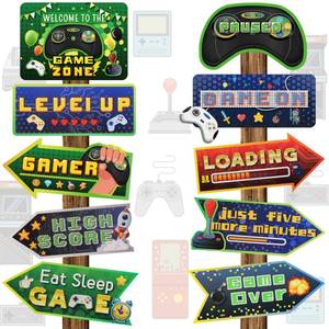 lot 257 image: Tenare 20 Pieces Video Game Party Decoration Gamer Party Favors Directional Signs Level up Birthday Decor Cutouts Welcome Supplies Yard Outdoor Photo Props Backdrop(Green) - Retail $7