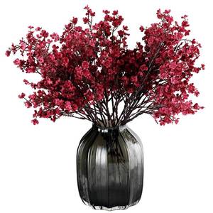 lot 54722 image: Babys Breath Fabric Cloth Burgundy Artificial Flowers 6 Bundle European Fake Silk Plants Decor Wedding Party Decoration Bouquets Real Touch DIY Home Garden (Wine Red) - Retail $17