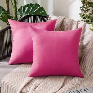 lot 54726 image: Pack of 2 Decorative Outdoor Solid Waterproof Throw Pillow Covers Faux Linen Garden Farmhouse Cushion Cases for Patio Tent Balcony Couch Sofa 18x18 Inch Hot Pink - Retail $14