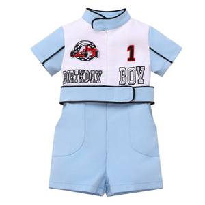 lot 54730 image: Baby Race Car Driver  Fast One First Birthday Outfit Boy Girl Baby Racecar Suits Jumpsuit 1T Racing 1st Smash Cake Photoshoot Toddler Light Blue  White 1 12-18 Months - Retail $36