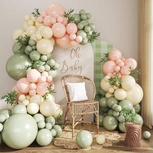 lot 54736 image: Pink and Green Balloon Arch Kit 124Pcs Sage Green Peach Ivory White Balloons Different Size for Baby Shower Wedding Bridal Shower Birthday Gender Reveal Party Decorations (Balloons only) - Retail $13
