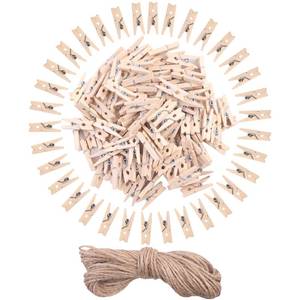 lot 54738 image: Mini Wood Clothespins,1 Inch Small Craft Wooden Clips with Jute Twine for Photo Wall and DIY Craft. - Retail $6