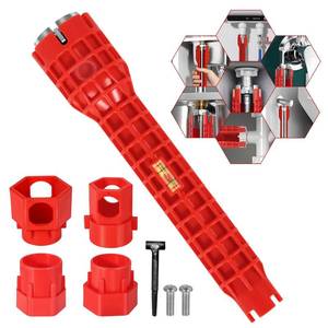 lot 54739 image: 14-in-1 Multi-Function Basin Wrench, Faucet Installer and Sink Drain Nut Removal Tool, One-Way Plumbing Wrench for Tight Spaces (missing screws) - Retail $15