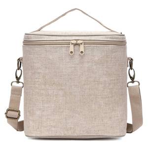 lot 54743 image: Lunch Bag for Women, Soft Linen Lunch bag with adjustable shoulder strap, Insulated Womens Lunch Bag for Work, Machine Washable Lunch Box with removable liner (Natural Color) - Retail $24