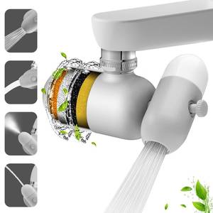lot 54747 image: 4 Modes Multifunctional Kitchen & Bathroom Water Filter for Sink Faucet with 2pcs Replacement Filters - 99.9% Chlorine Removal - Skin Hydration in 2 Weeks-Compatible with Most of Faucet (missing Filters) - Retail $35