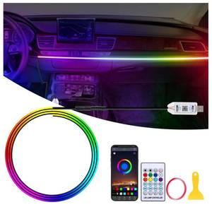 lot 54761 image: Acrylic LED Lights for Car, 43.3in RGB Strip Light Car LED Lights Interior with USB Port, App Control, Music Sync, 146 LEDs Interior Car Lights for Women Men Gifts - Retail $13