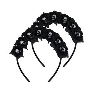 lot 54768 image: 2-Pack Halloween Skull Headpiece Black Rose Flower Crown Headband the Dead Costume Flower Crown Headdress for Halloween Decor - Retail $9