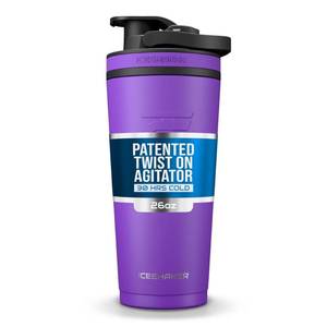 lot 54769 image: Ice Shaker Insulated Stainless Steel Shaker Bottle  26oz, Purple  Cold for 30 Hours  Insulated Cup with Twist-on Agitator  Odor-Free Bottle for Protein Shakes, Water, Smoothies, Cocktails - Retail $35