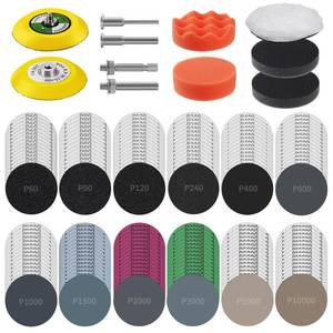lot 54770 image: 3 Inch Sanding Disc Drill Polishing Kit Sanding Attachment Assorted 60-10000 Grit, Wet Dry Silicon Carbide Hook & Loop Sandpaper with Sanding Pads and Soft Foam Buffering Pad for Car Wood Metal - Retail $22