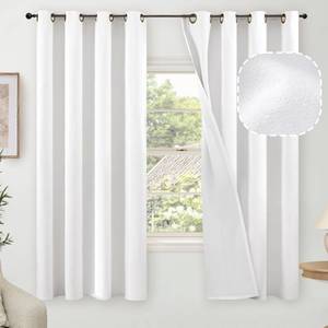 lot 54789 image: Blackout Curtains for Bedroom 63 Inch Length 2 Panels Set, Thermal Insulated 100% Black Out Privacy Soundproof Grommet Farmhouse Linen Window Curtains for Living Room Darkening, White, Each 52��Wide - Retail $35