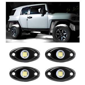lot 54792 image: 4 PCS LED Rock Lights Kit, Car Waterproof Rock Lights Atmosphere Lamp with 9 Bright LED Lamp Beads, Underglow Lights Bundle Kit for Truck Golf Car Boat, Car Accessories (White) - Retail $7